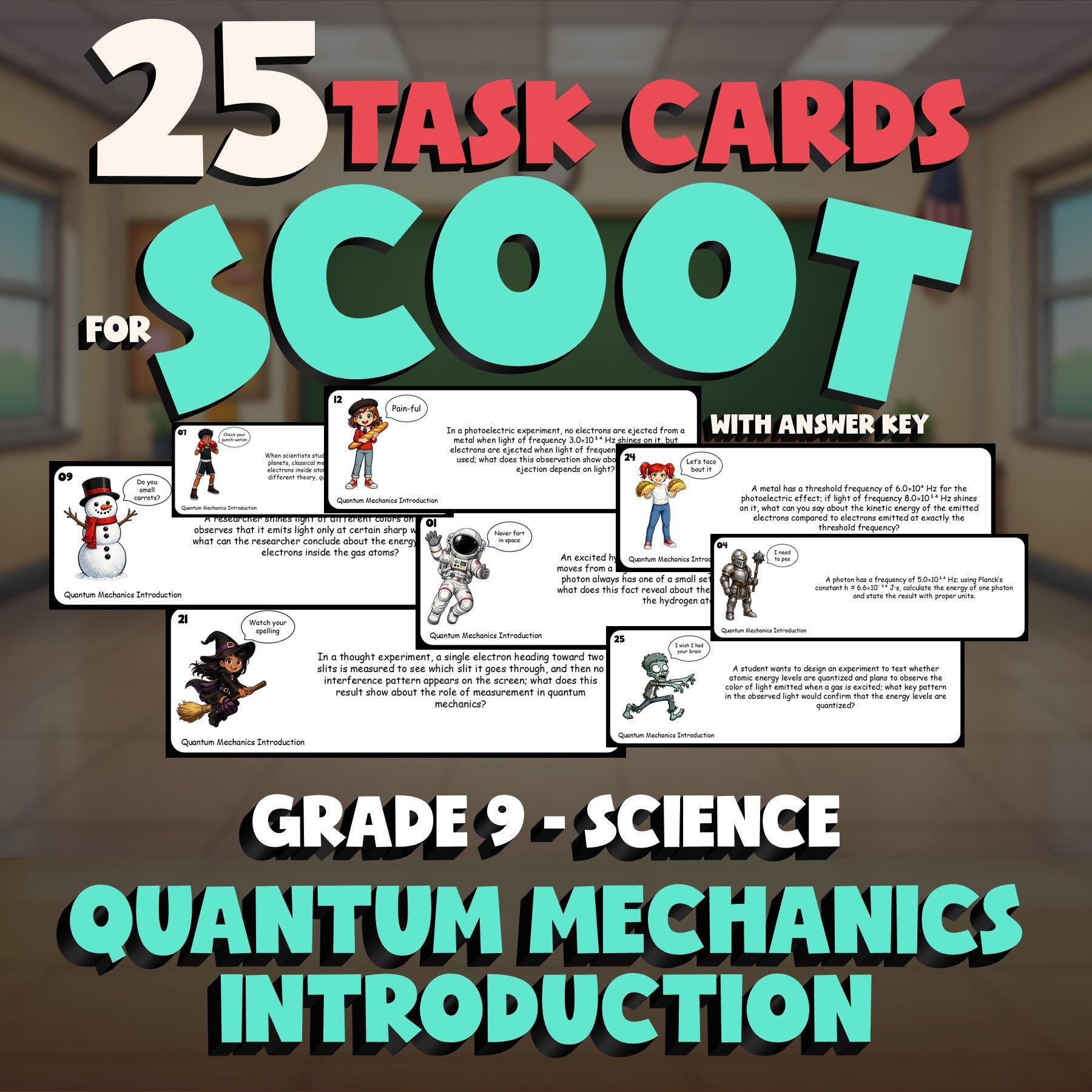 Quantum Mechanics Introduction SCOOT TASK CARDS Science Game - No Prep Grade 9