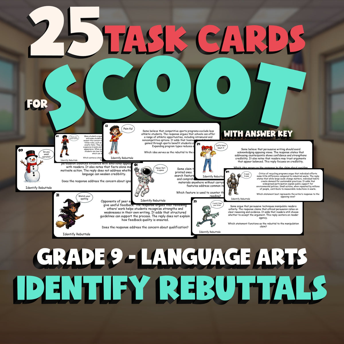Identify Rebuttals SCOOT TASK CARDS ELA Game - No Prep Grade 9 Review Activity