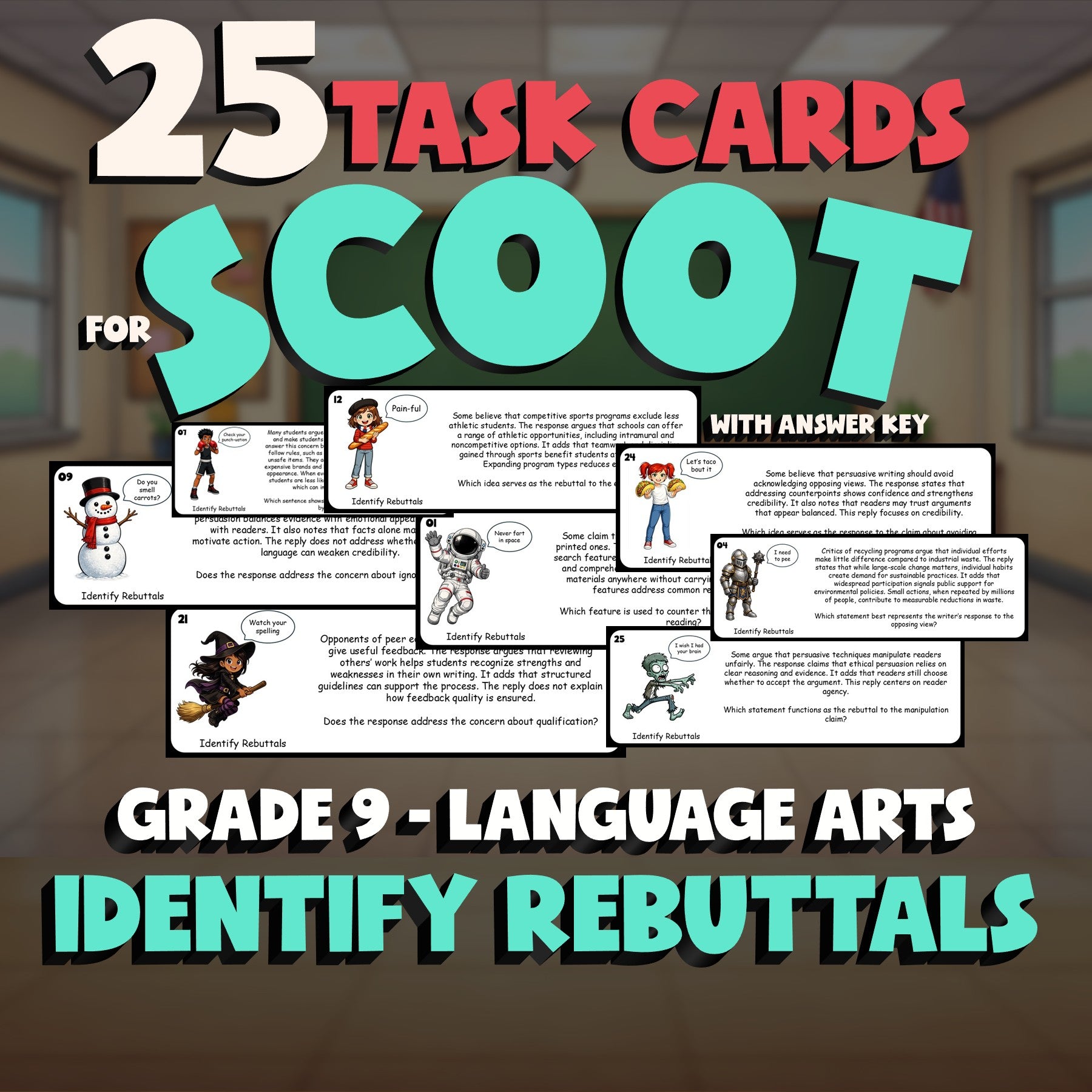 Identify Rebuttals SCOOT TASK CARDS ELA Game - No Prep Grade 9 Review Activity
