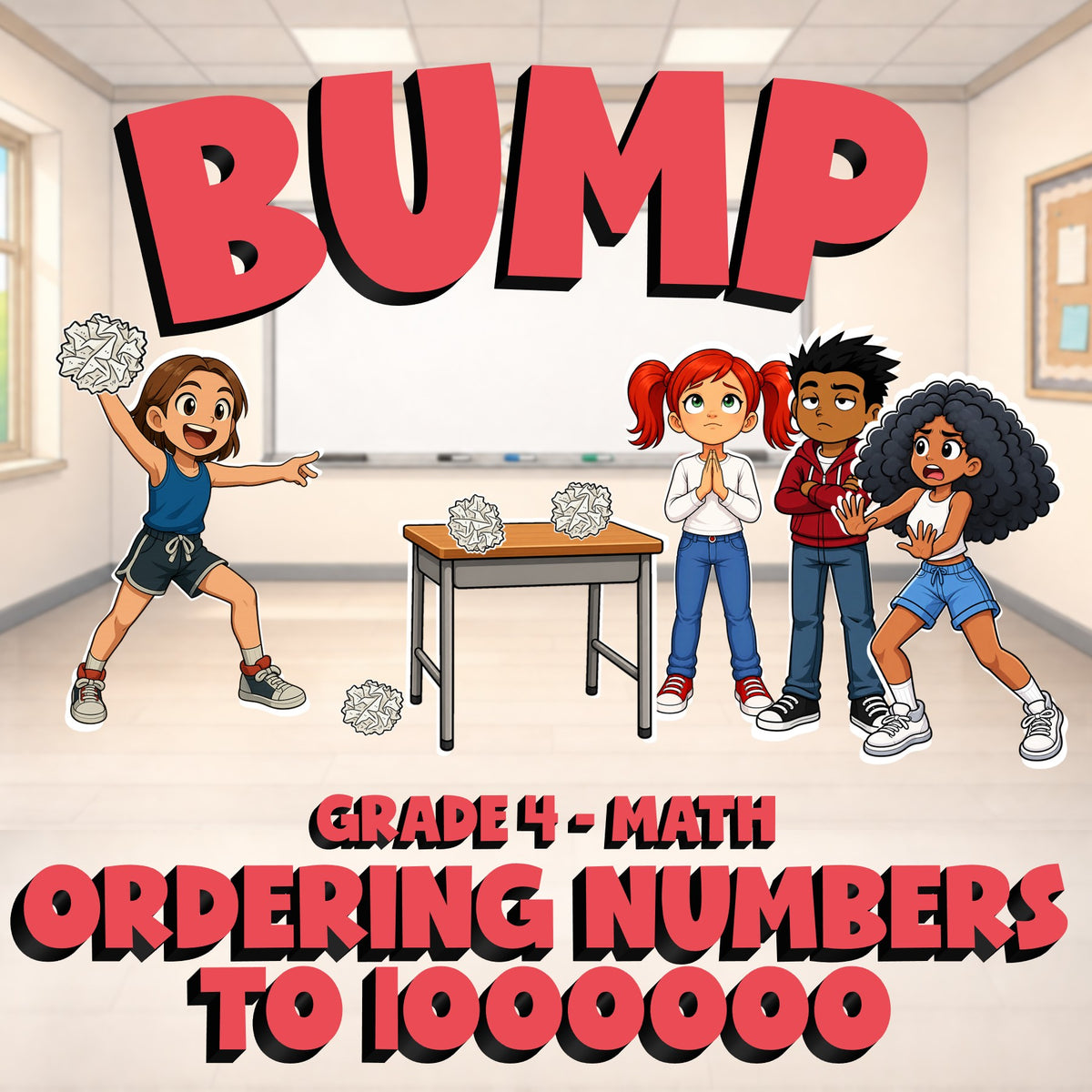 Ordering Numbers to 1000000 BUMP Math Game - No Prep Grade 4 Review Activity