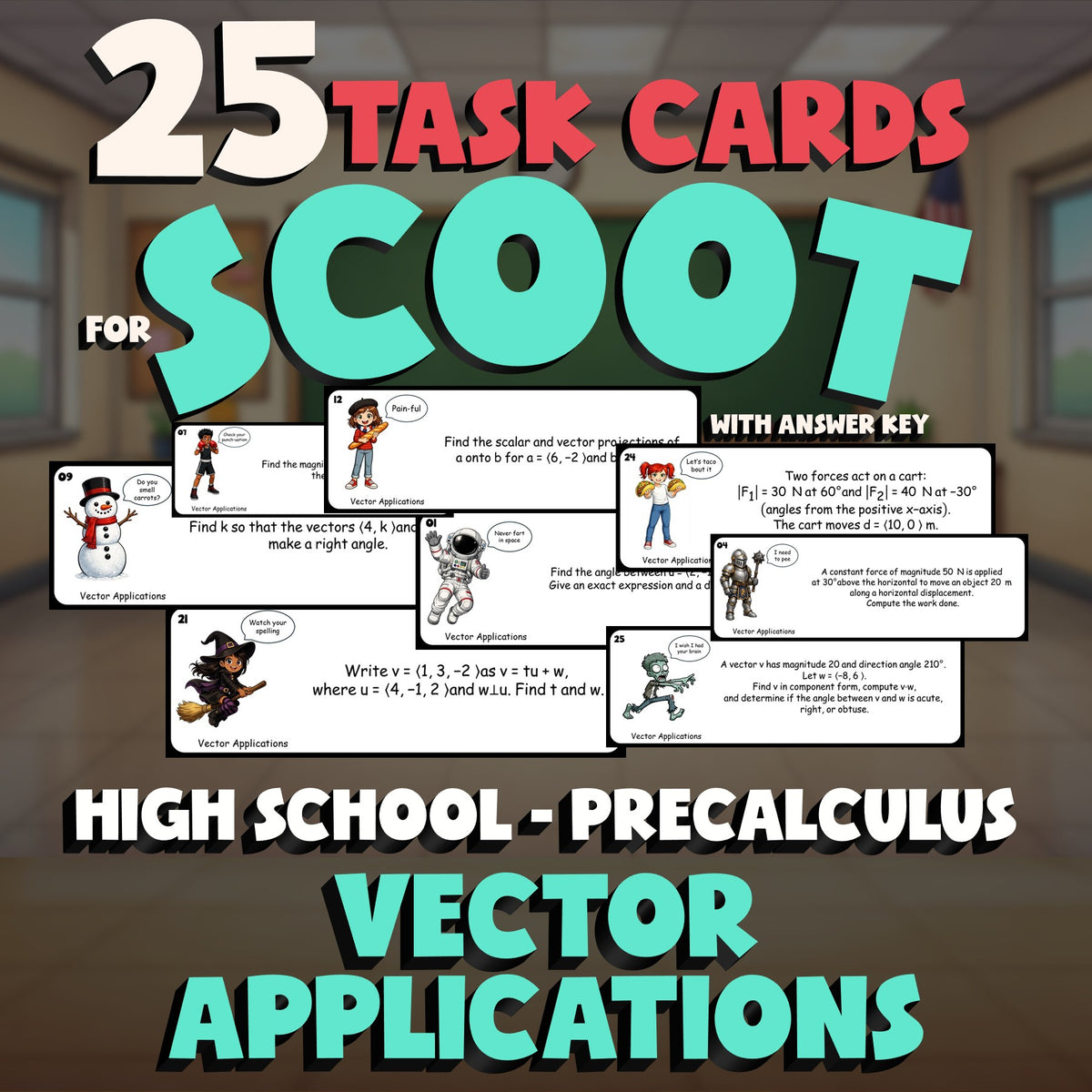 Vector Applications SCOOT TASK CARDS Math Game - No Prep PreCalculus Review