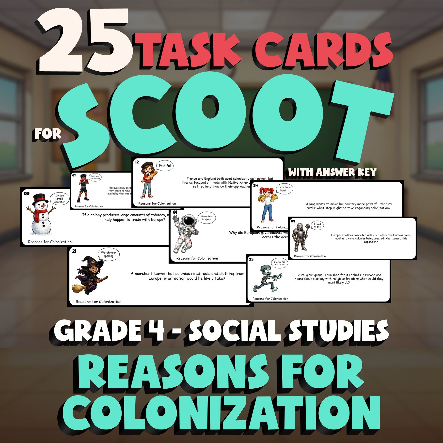 Reasons for Colonization SCOOT TASK CARDS Socials Game - No Prep Grade 4 Review