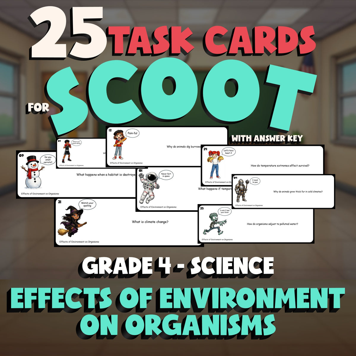Effects of Environment on Organisms SCOOT TASK CARDS Science Game - Grade 4