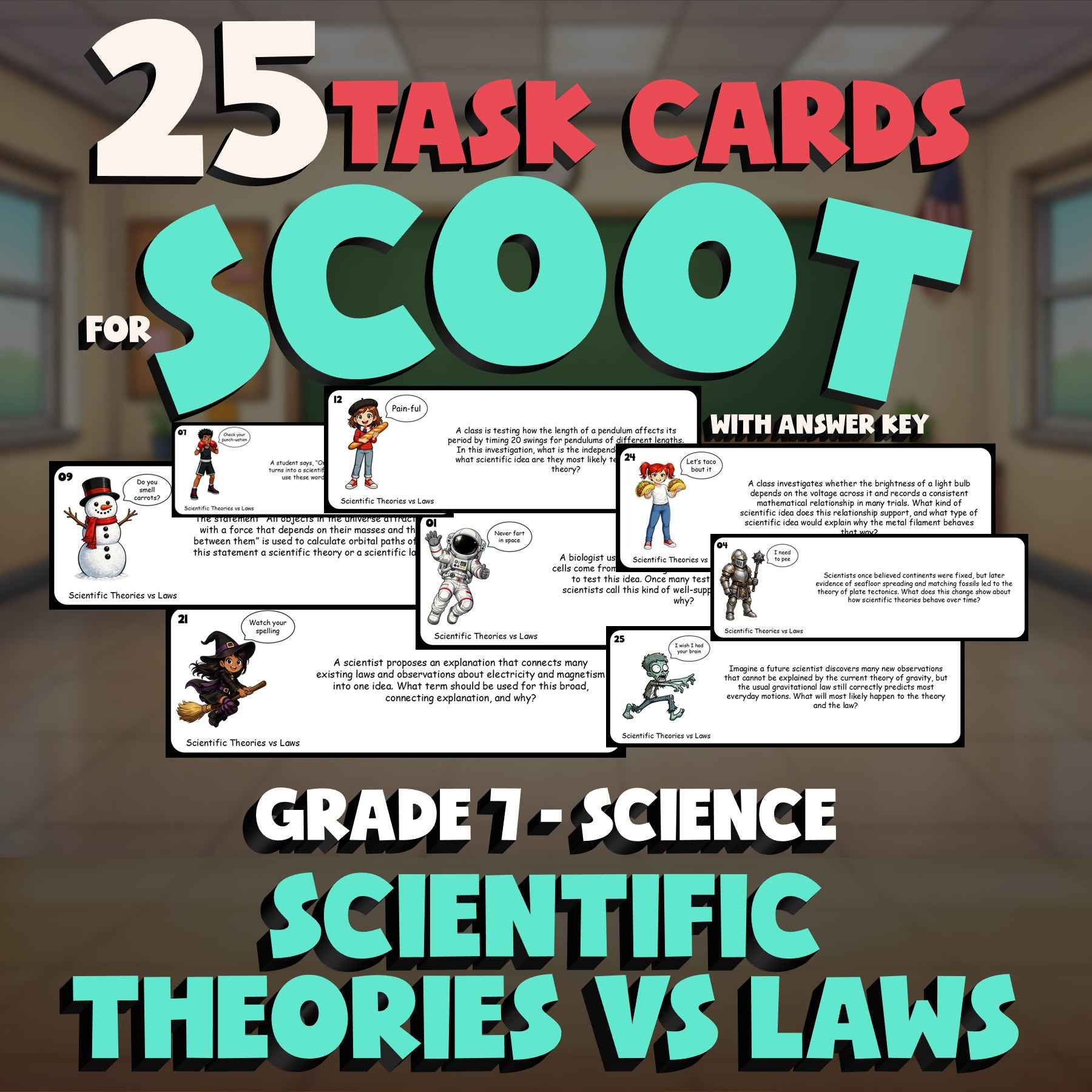 Scientific Theories vs Laws SCOOT TASK CARDS Science Game - No Prep Grade 7