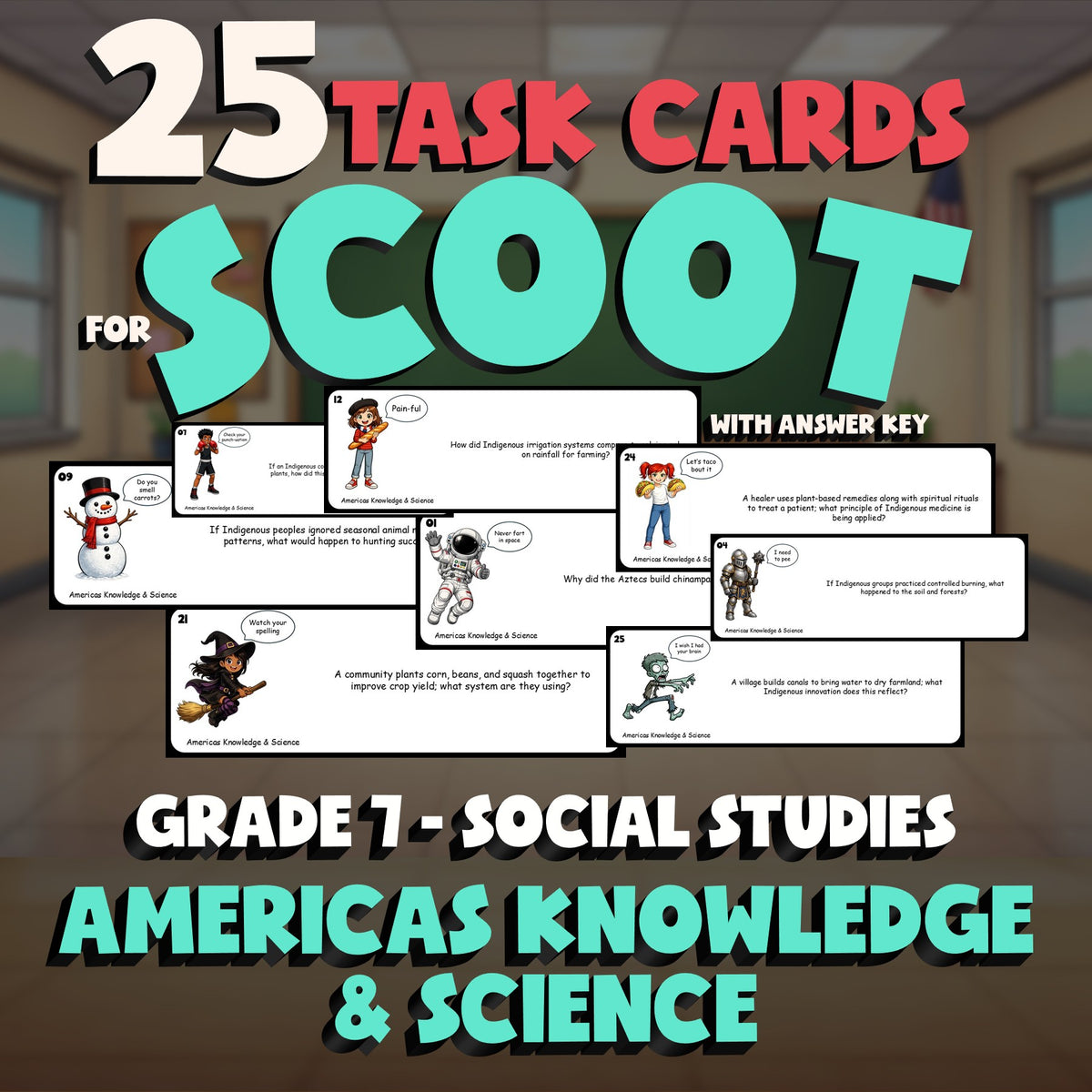 Americas Knowledge & Science SCOOT TASK CARDS Socials Game - No Prep Grade 7