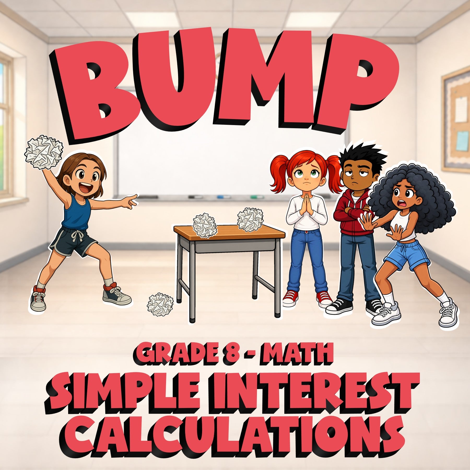 Simple Interest Calculations BUMP Math Game - No Prep Grade 8 Review Activity