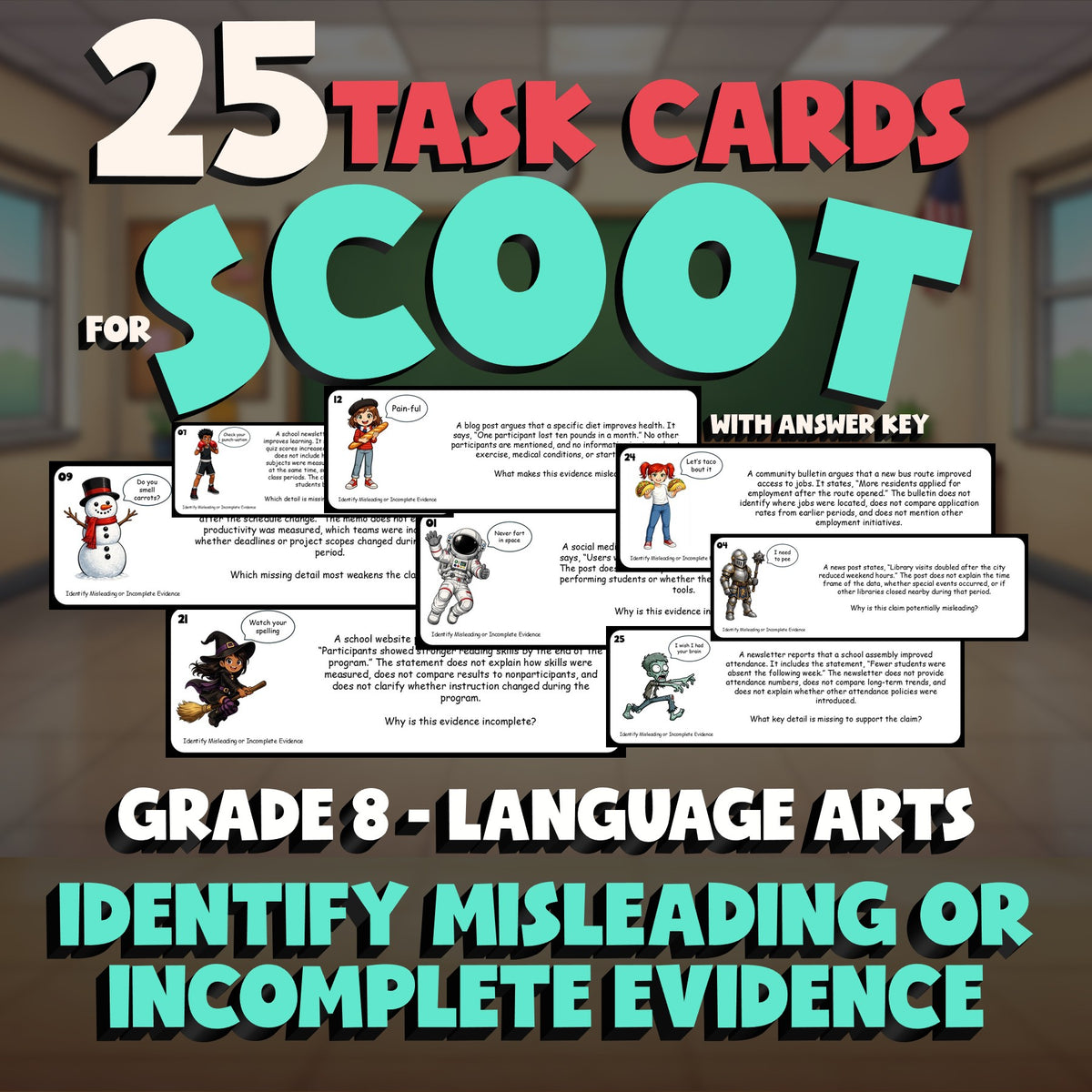 Identify Misleading or Incomplete Evidence SCOOT TASK CARDS ELA Game - Grade 8
