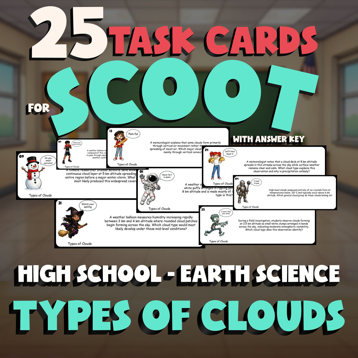 Types of Clouds SCOOT TASK CARDS Game - No Prep Earth Science Review Activity