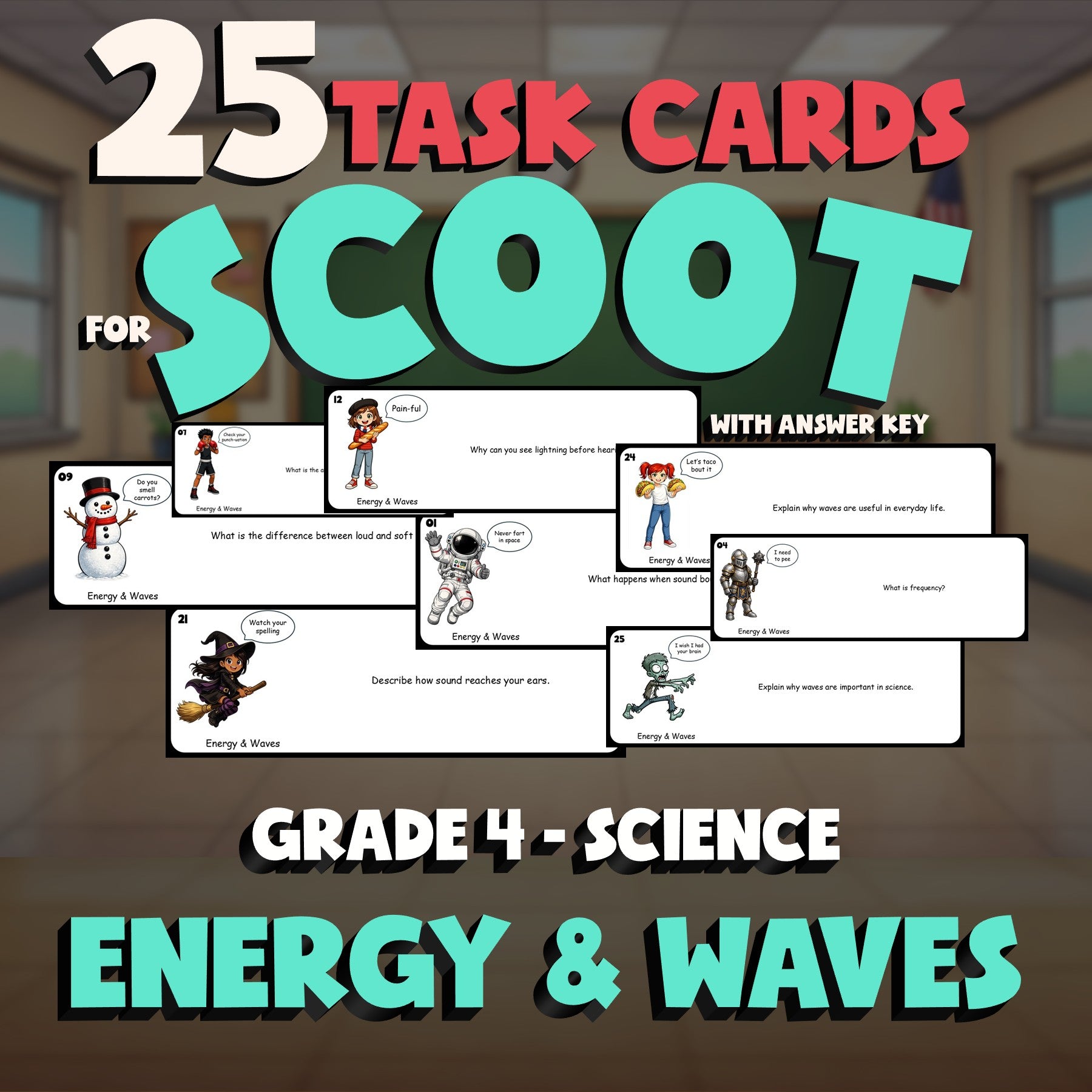 Energy & Waves SCOOT TASK CARDS Science Game - No Prep Grade 4 Review Activity