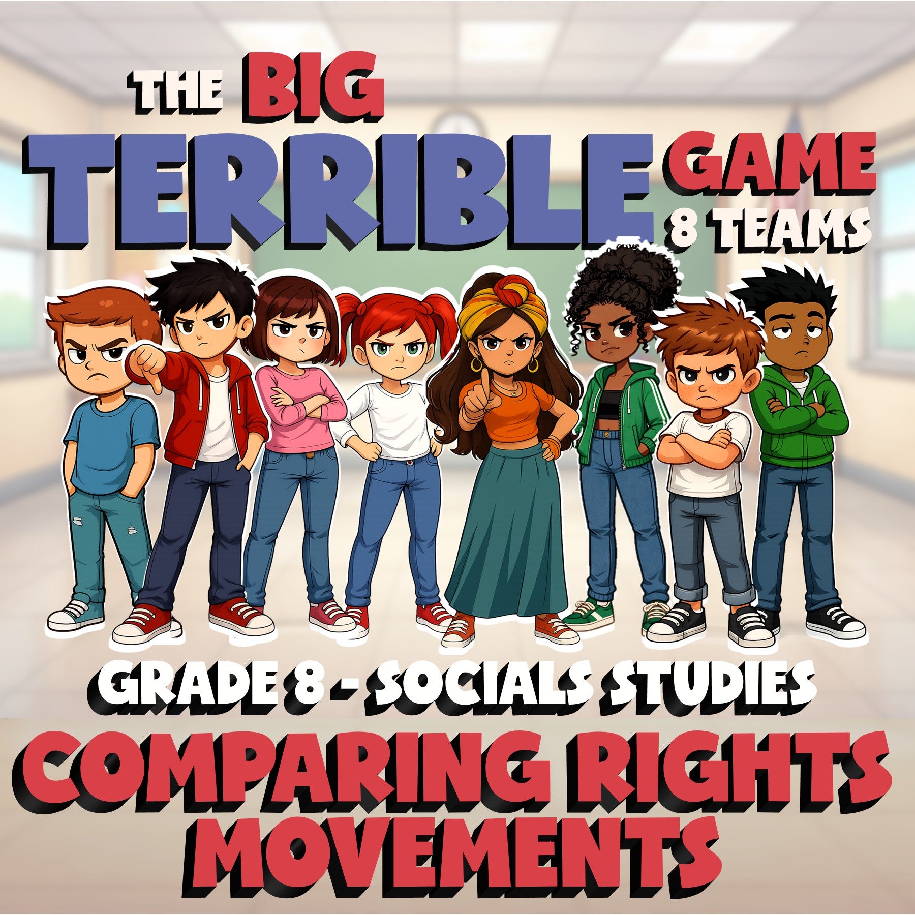 Comparing Rights Movements BIG TERRIBLE GAME - No Prep Grade 8 Socials Review