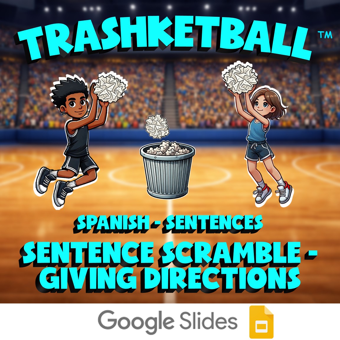 Sentence Scramble - Giving Directions TRASHKETBALL Spanish Game - No Prep
