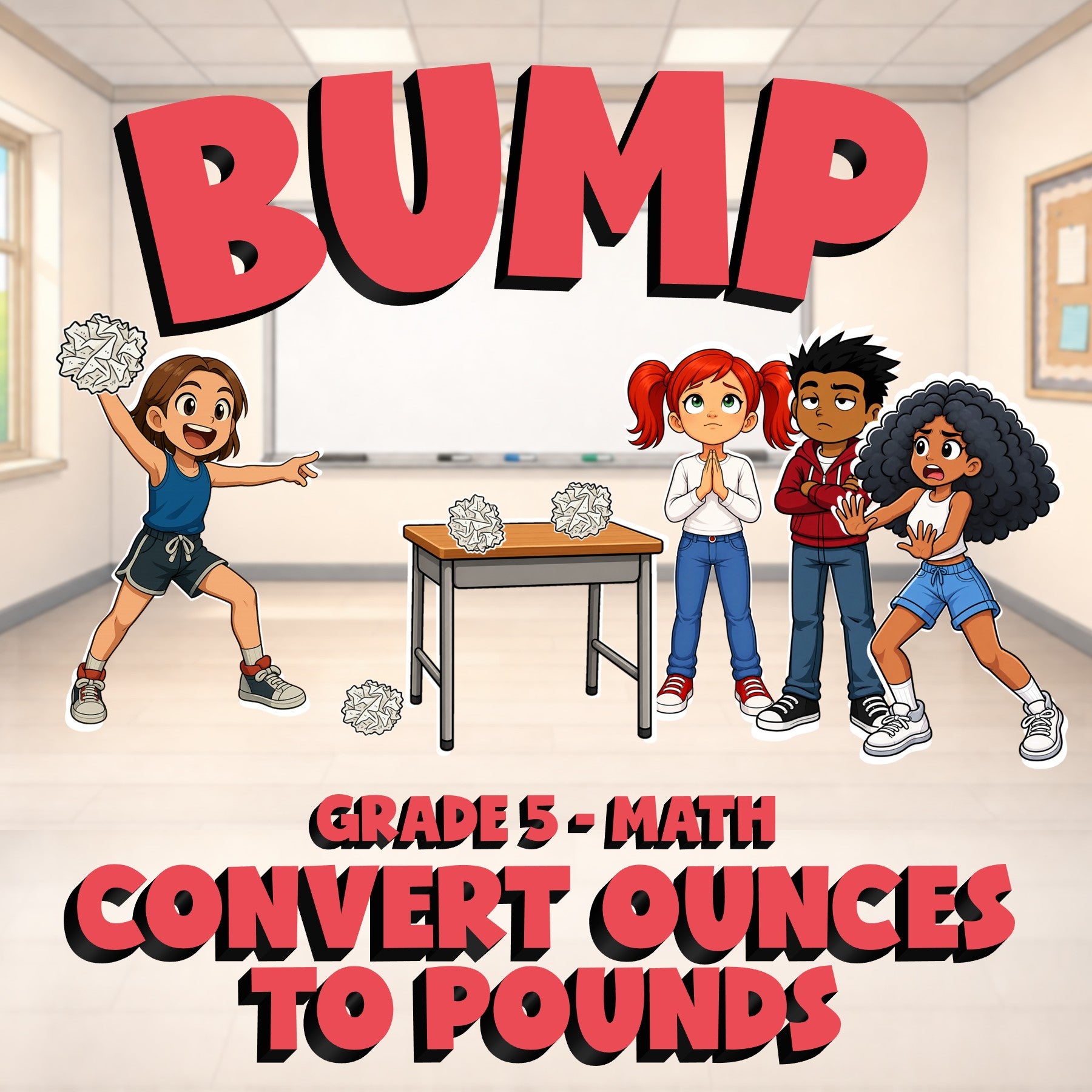 Convert Ounces to Pounds BUMP Math Game - No Prep Grade 5 Review Activity