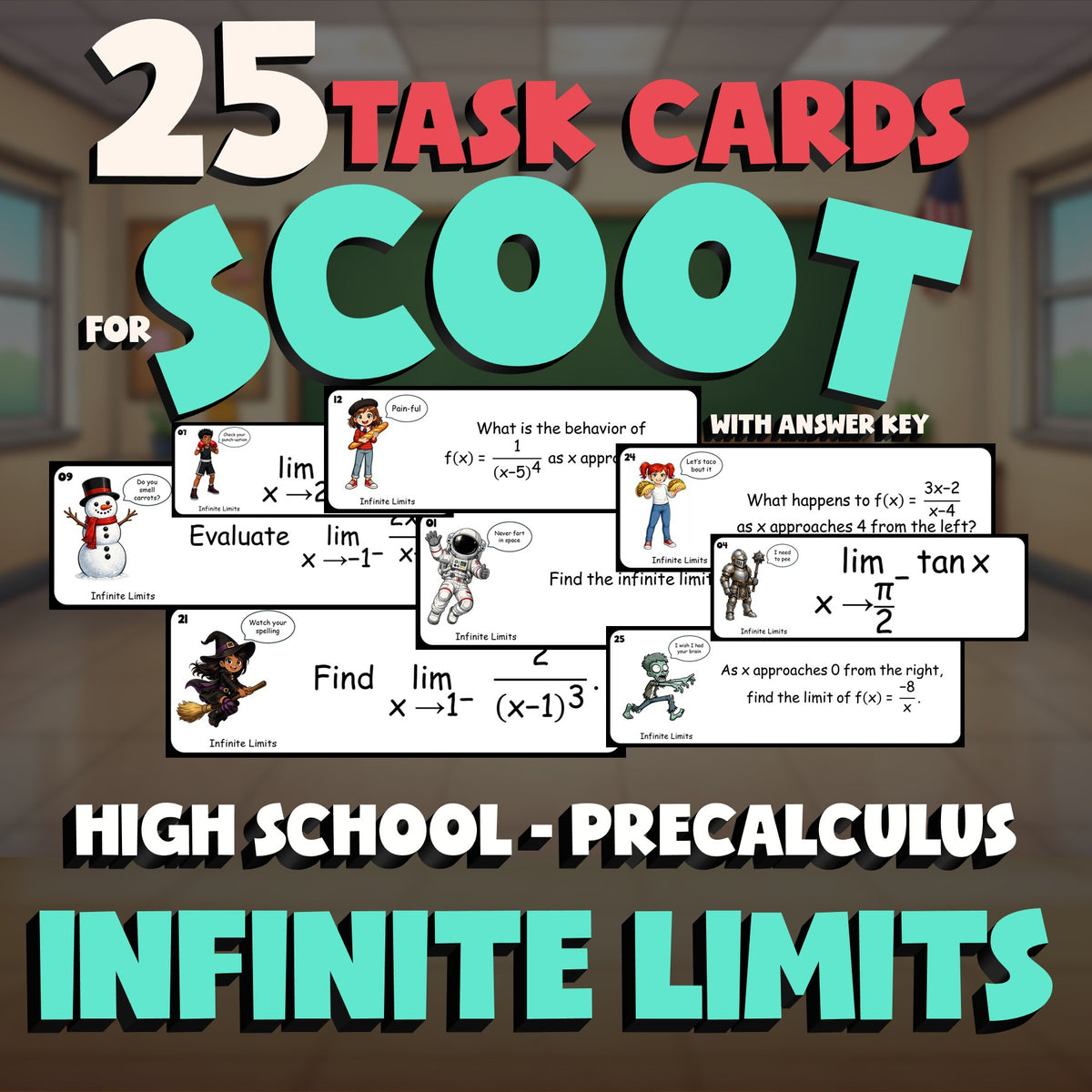 Infinite Limits SCOOT TASK CARDS Math Game - No Prep PreCalculus Review Activity