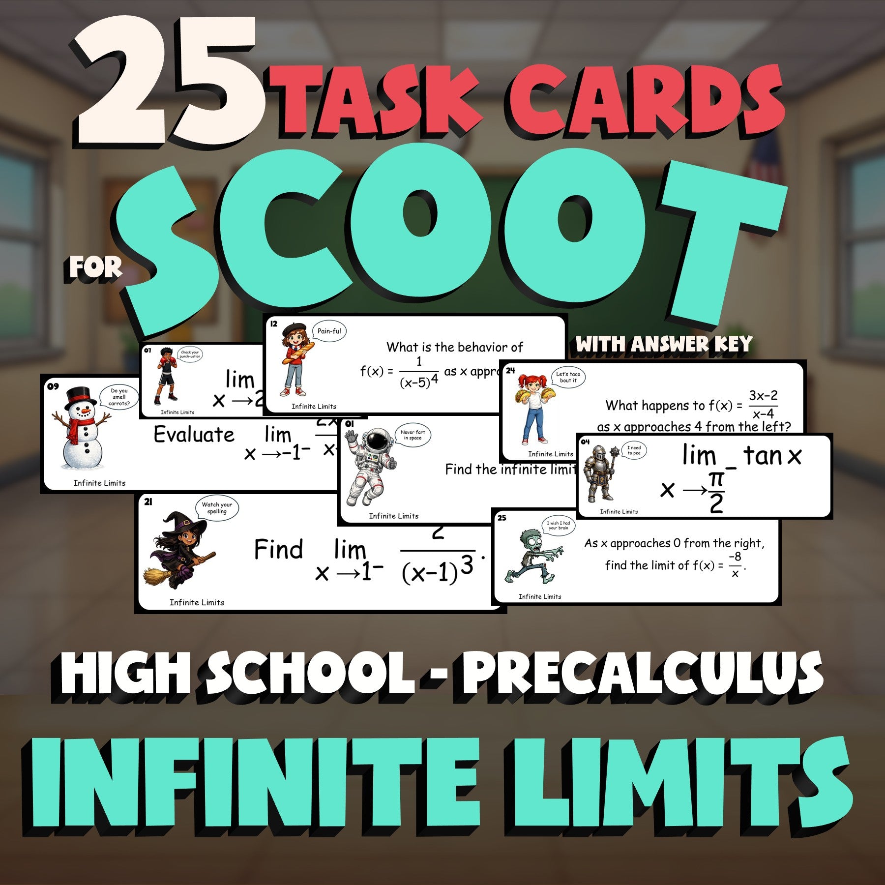 Infinite Limits SCOOT TASK CARDS Math Game - No Prep PreCalculus Review Activity
