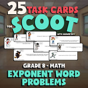 Exponent Word Problems SCOOT TASK CARDS Math Game - No Prep Grade 8 Review