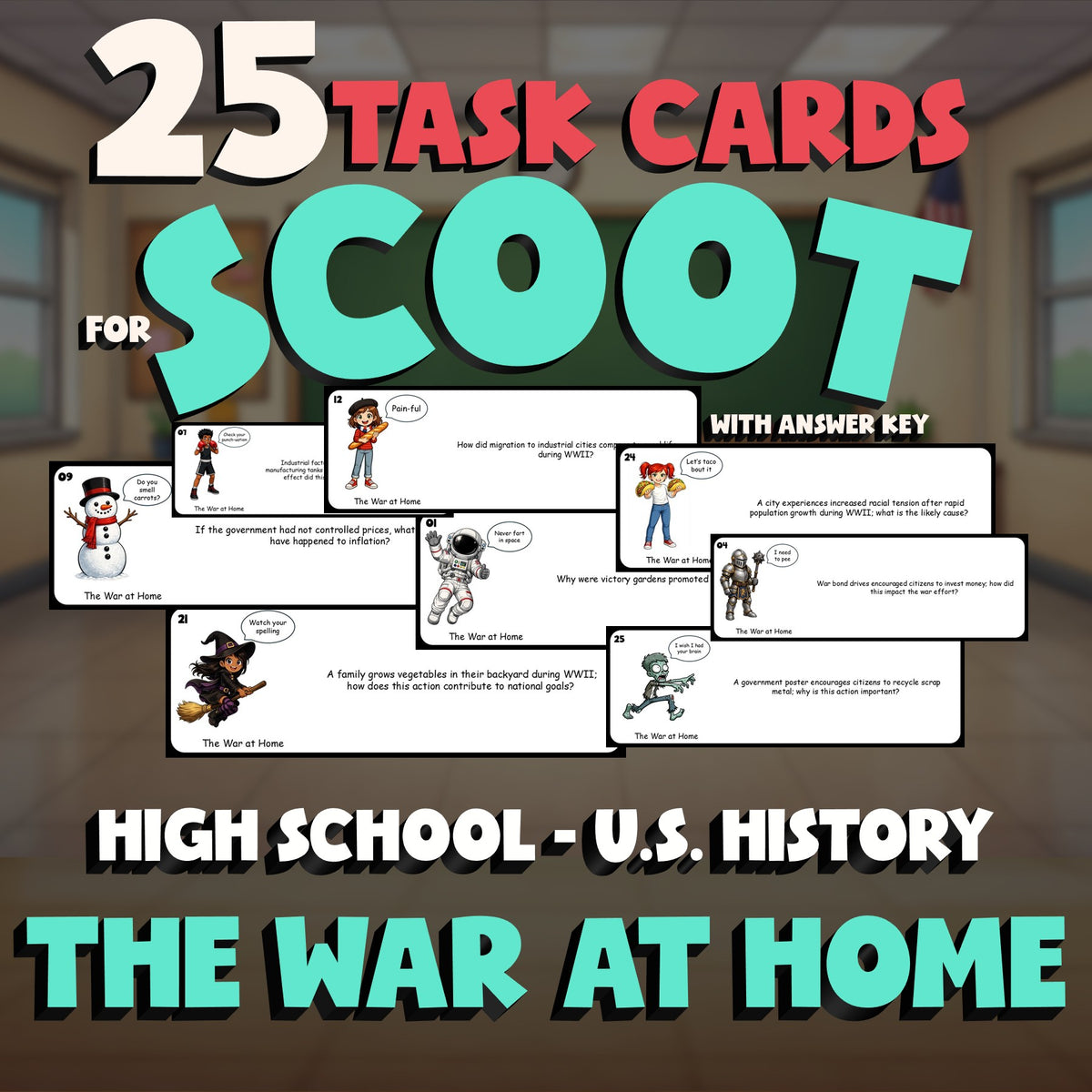 The War at Home SCOOT TASK CARDS U.S. History Game - No Prep Review Activity