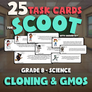 Cloning & GMOs SCOOT TASK CARDS Science Game - No Prep Grade 8 Review Activity