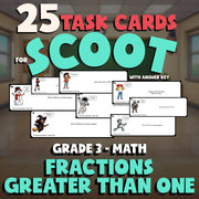 Fractions Greater Than One SCOOT TASK CARDS Math Game - No Prep Grade 3 Review
