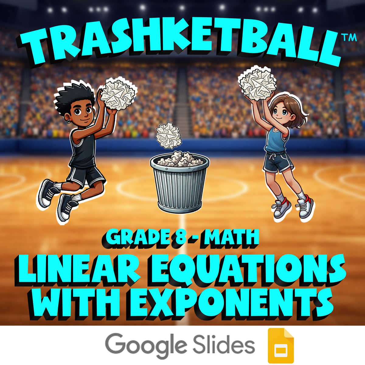 Linear Equations with Exponents TRASHKETBALL Math Game - No Prep Grade 8 Review