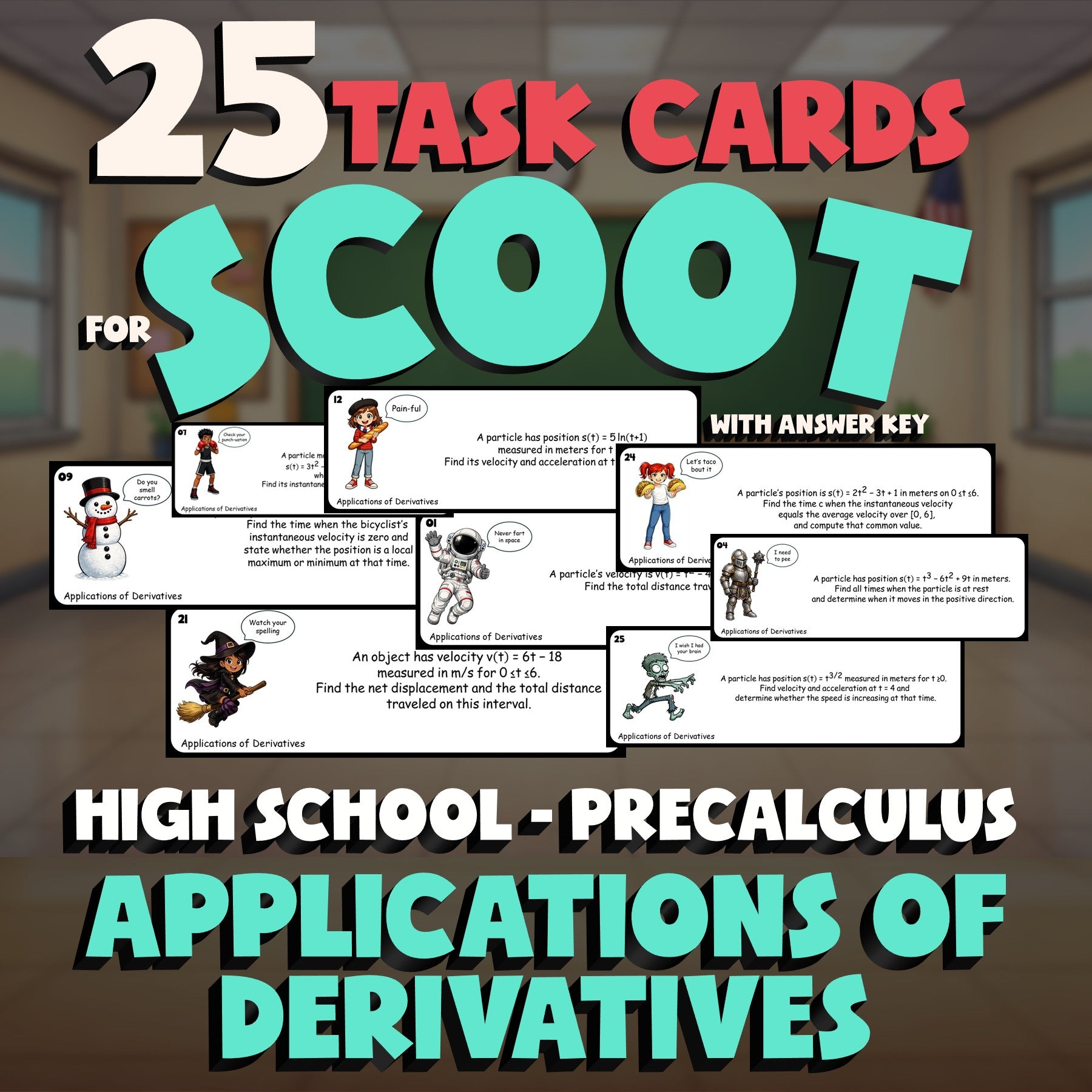 Applications of Derivatives SCOOT TASK CARDS Math Game - No Prep PreCalculus