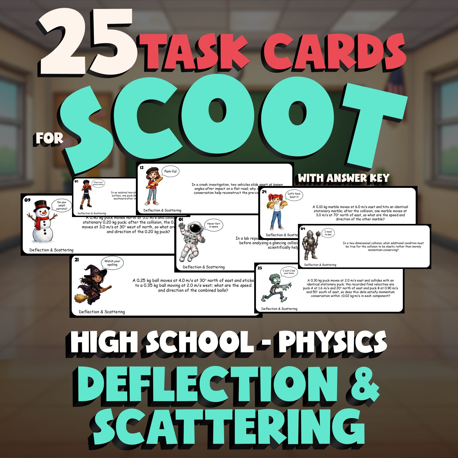 Deflection & Scattering SCOOT TASK CARDS Science Game - No Prep Physics Review