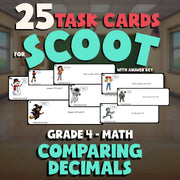 Comparing Decimals SCOOT TASK CARDS Math Game - No Prep Grade 4 Review Activity