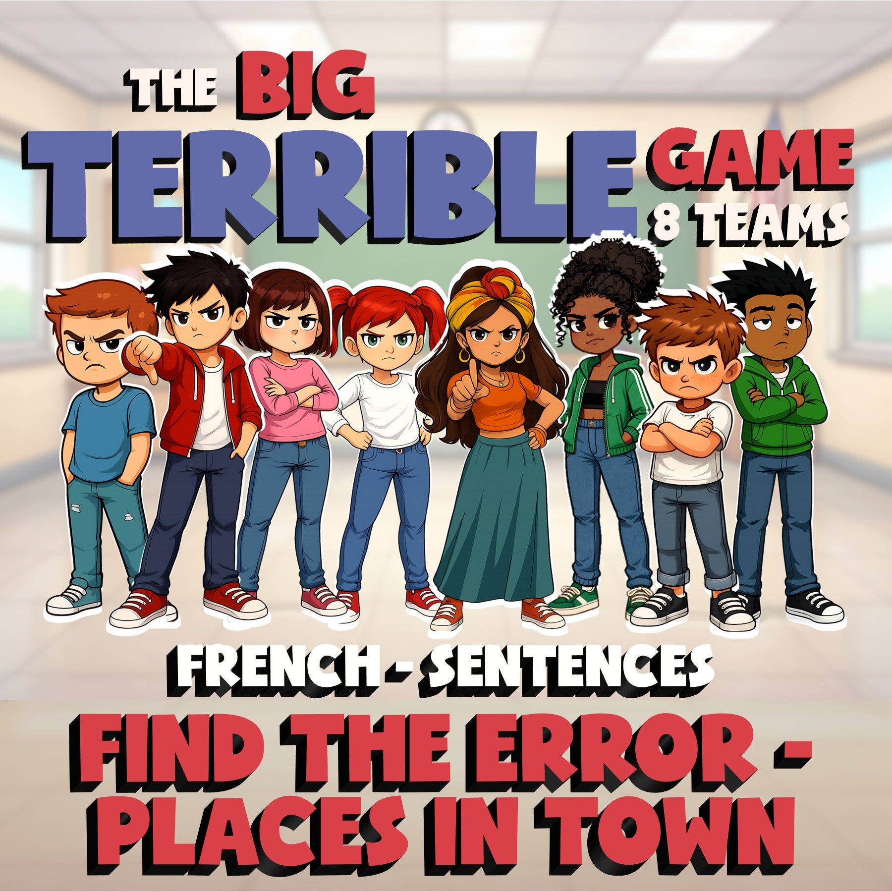 Find the Error - Places in Town BIG TERRIBLE GAME - No Prep French Exercise