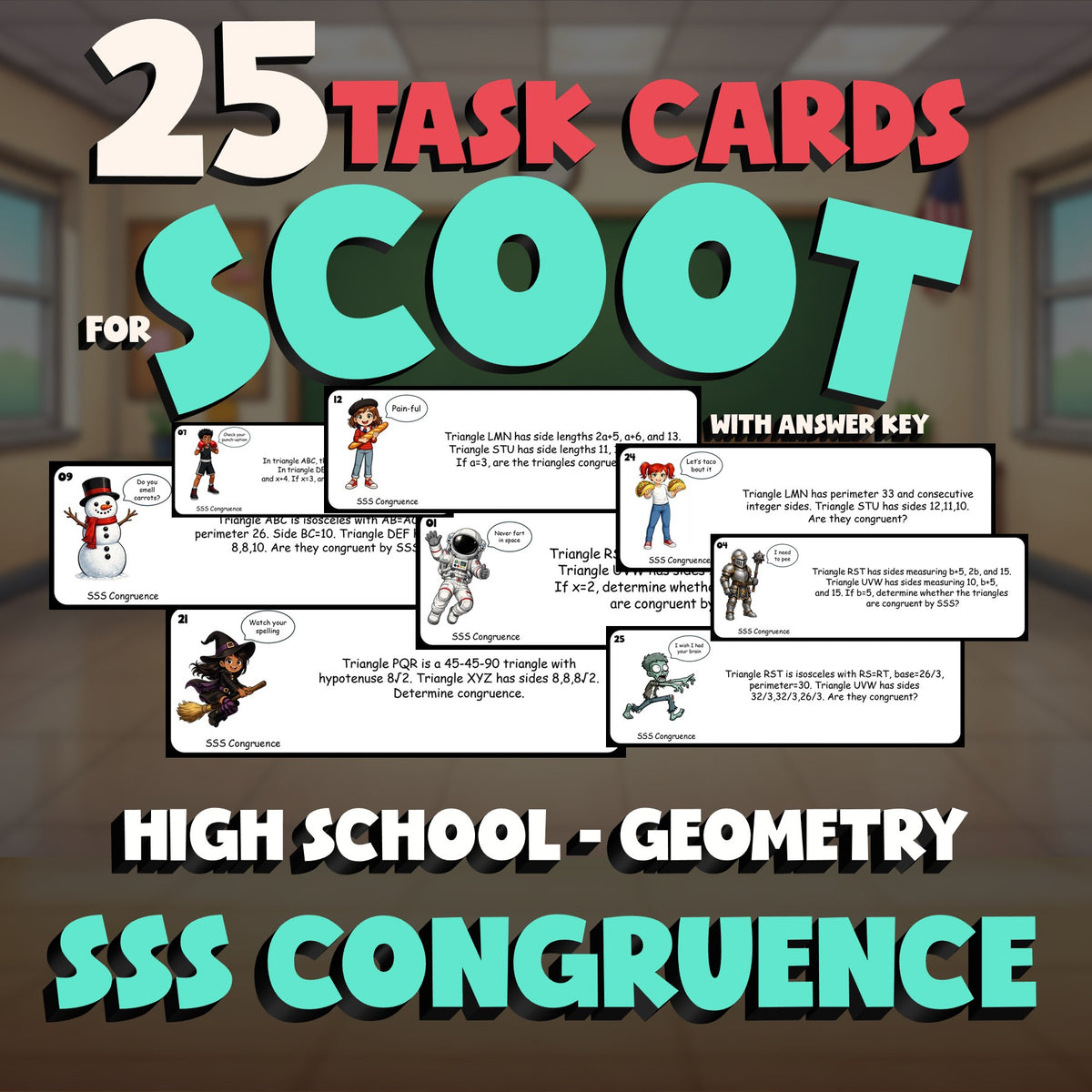 SSS Congruence SCOOT TASK CARDS Math Game - No Prep Geometry Review Activity