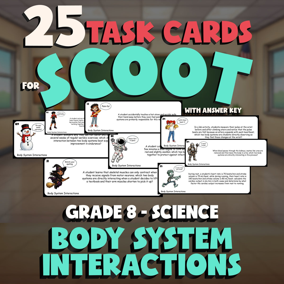 Body System Interactions SCOOT TASK CARDS Science Game - No Prep Grade 8 Review