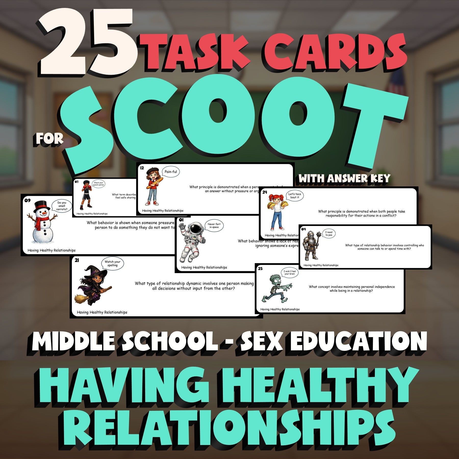Having Healthy Relationships SCOOT TASK CARDS Game - Middle School Sex Education