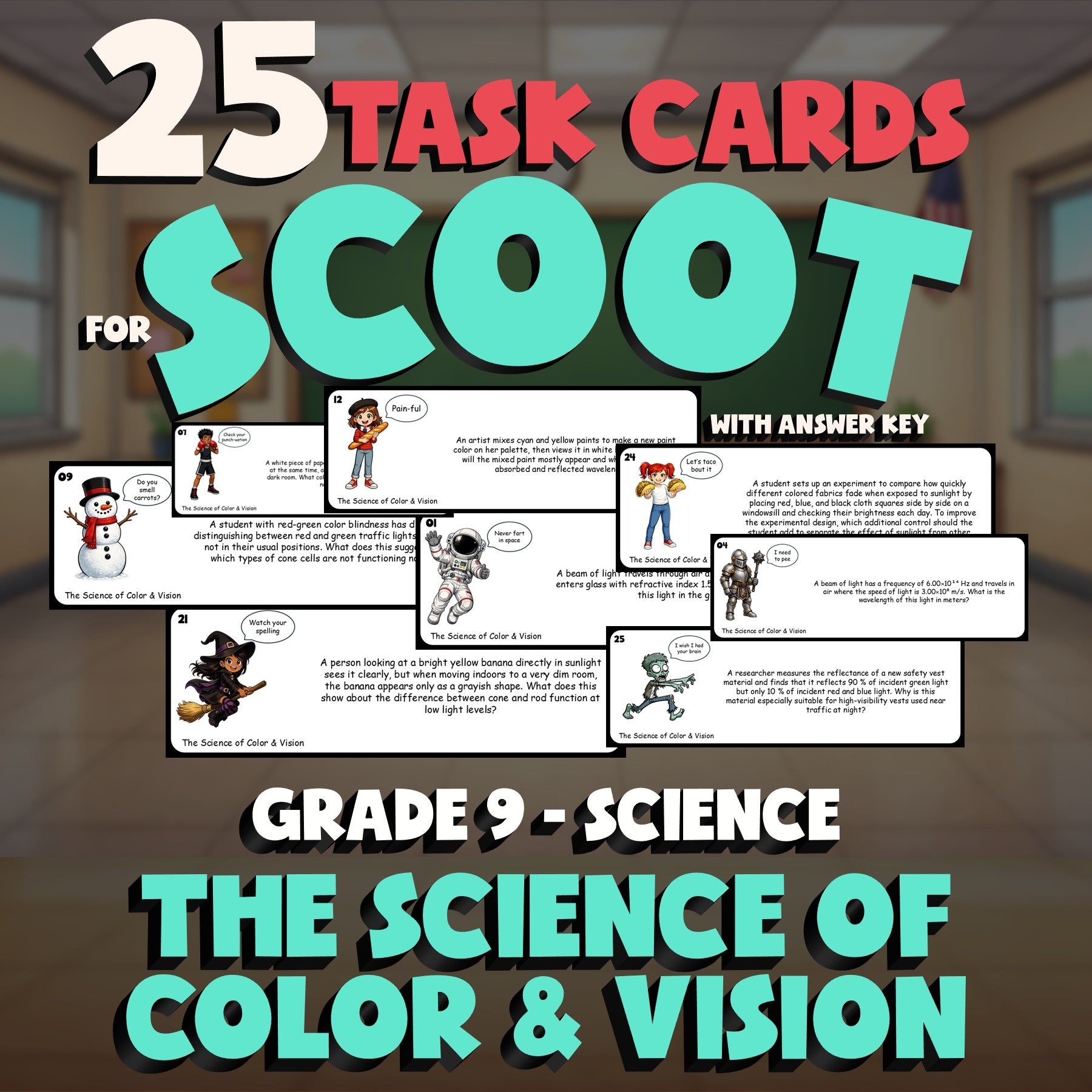 The Science of Color & Vision SCOOT TASK CARDS Science Game - No Prep Grade 9