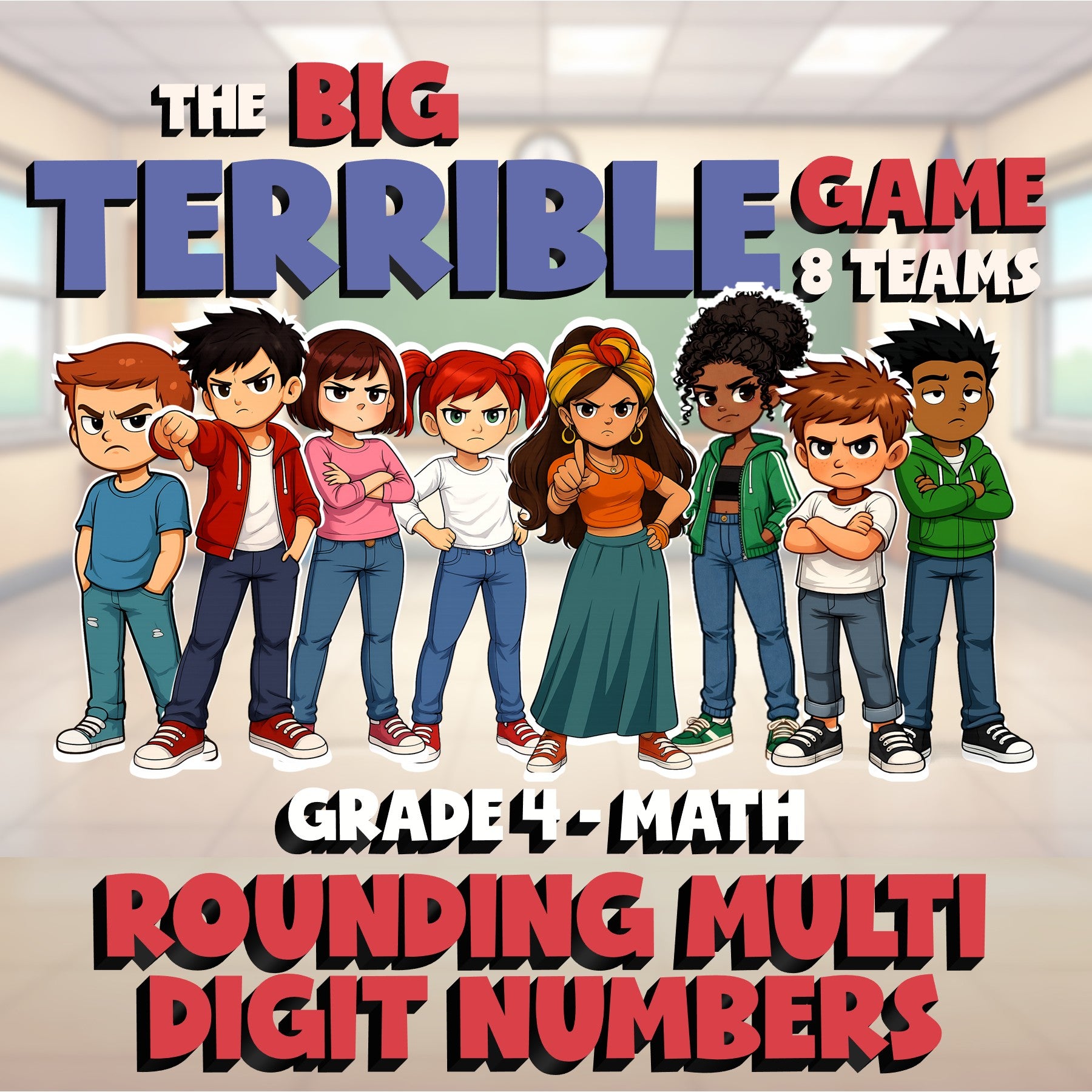 Rounding Multi Digit Numbers BIG TERRIBLE GAME - No Prep Grade 4 Math Review