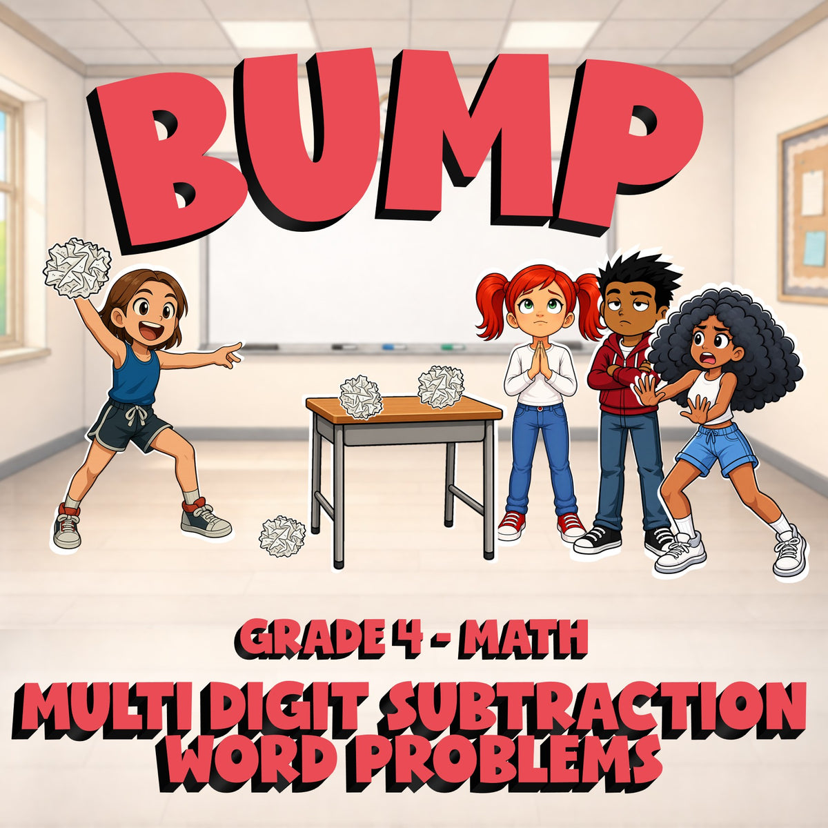 Multi Digit Subtraction Word Problems BUMP Math Game - No Prep Grade 4 Review