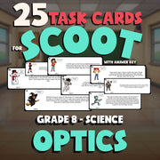 Optics SCOOT TASK CARDS Science Game - No Prep Grade 8 Review Activity