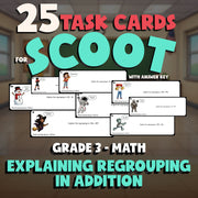 Explaining Regrouping in Addition SCOOT TASK CARDS Math Game - No Prep Grade 3