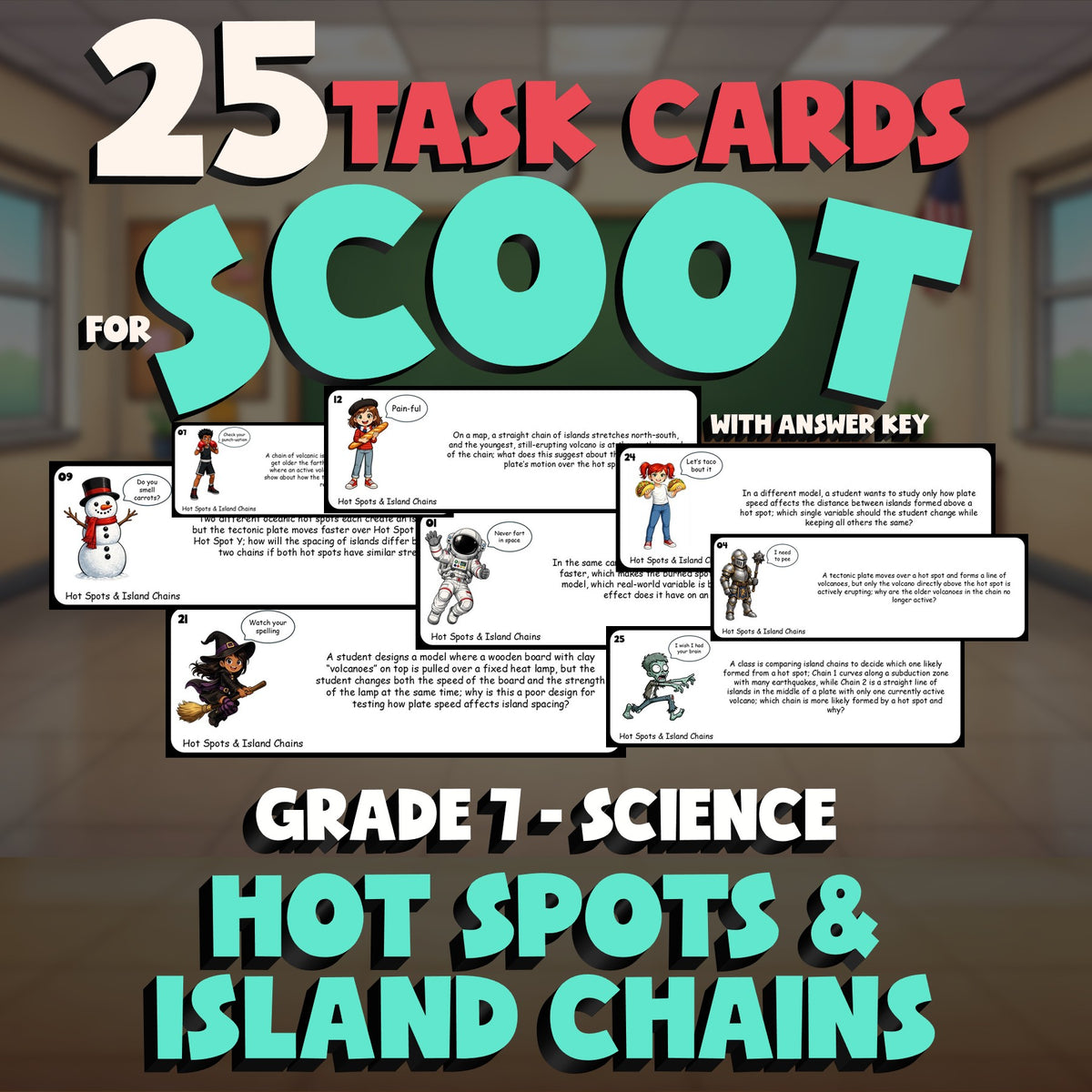 Hot Spots & Island Chains SCOOT TASK CARDS Science Game - No Prep Grade 7 Review