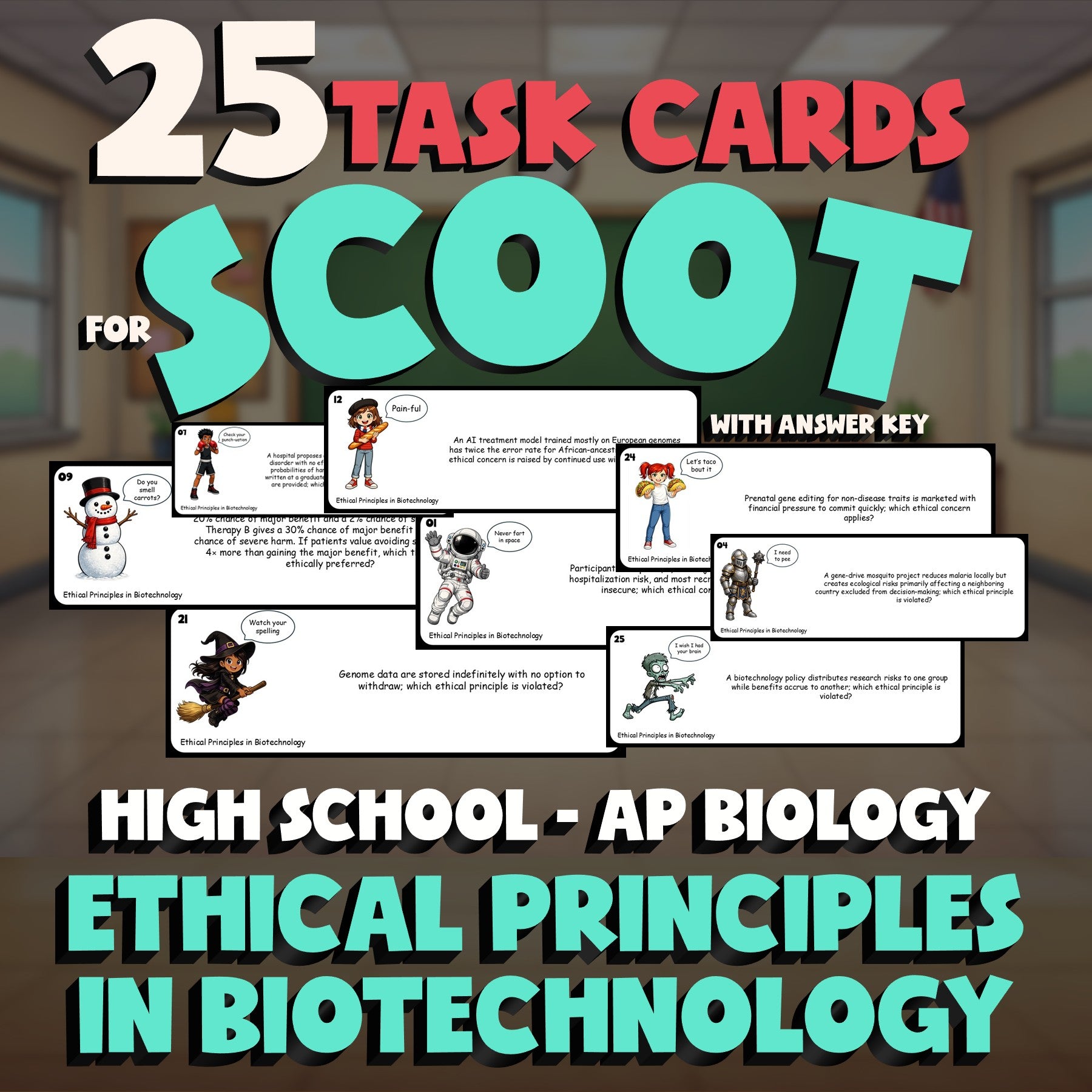 Ethical Principles in Biotechnology SCOOT TASK CARDS Science Game - AP Biology