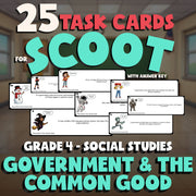 Government & the Common Good SCOOT TASK CARDS Socials Game - No Prep Grade 4
