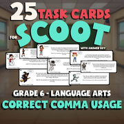 Correct Comma Usage SCOOT TASK CARDS ELA Game - No Prep Grade 6 Review Activity