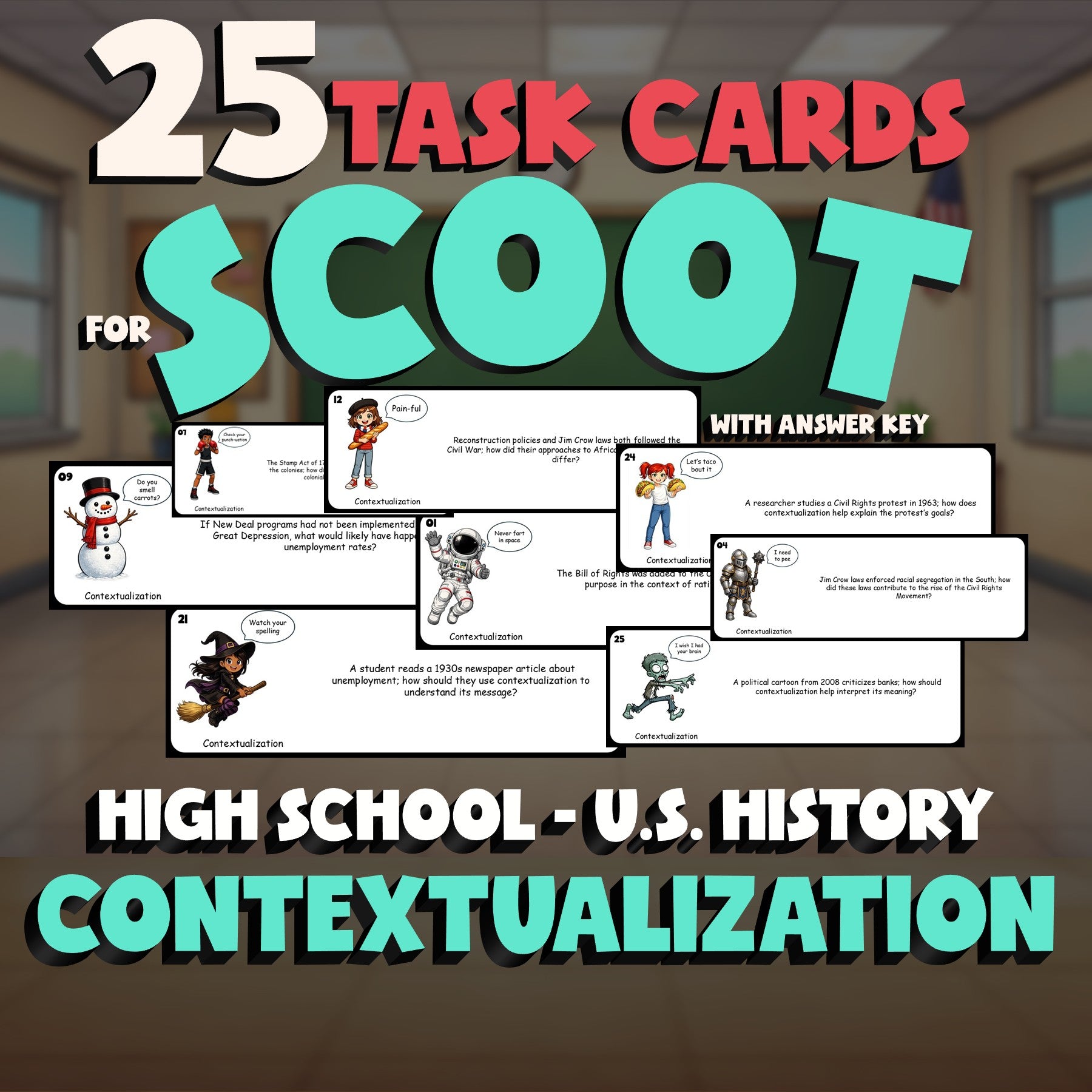 Contextualization SCOOT TASK CARDS U.S. History Game - No Prep Review Activity