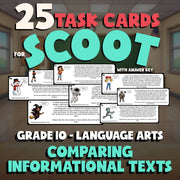 Comparing Informational Texts SCOOT TASK CARDS ELA Game - No Prep Grade 10