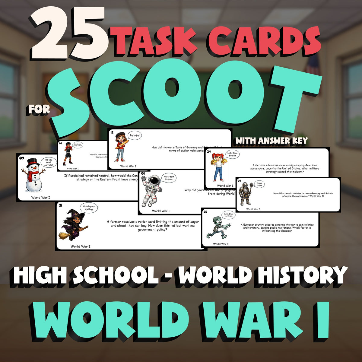 World War I SCOOT TASK CARDS Game - No Prep World History Review Activity