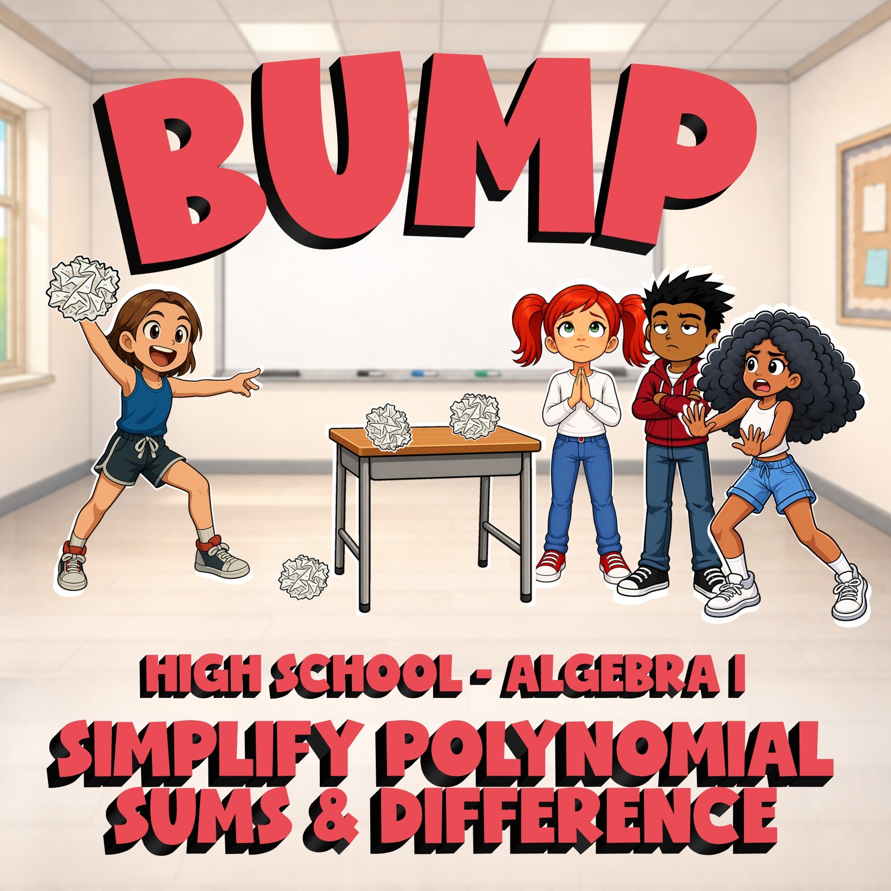 Simplify Polynomial Sums & Difference BUMP Math Game - No Prep Algebra 1 Review