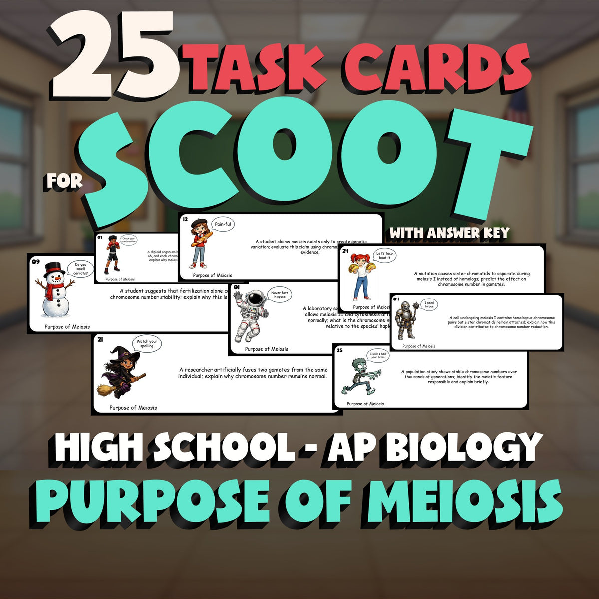 Purpose of Meiosis SCOOT TASK CARDS Science Game - No Prep AP Biology Review