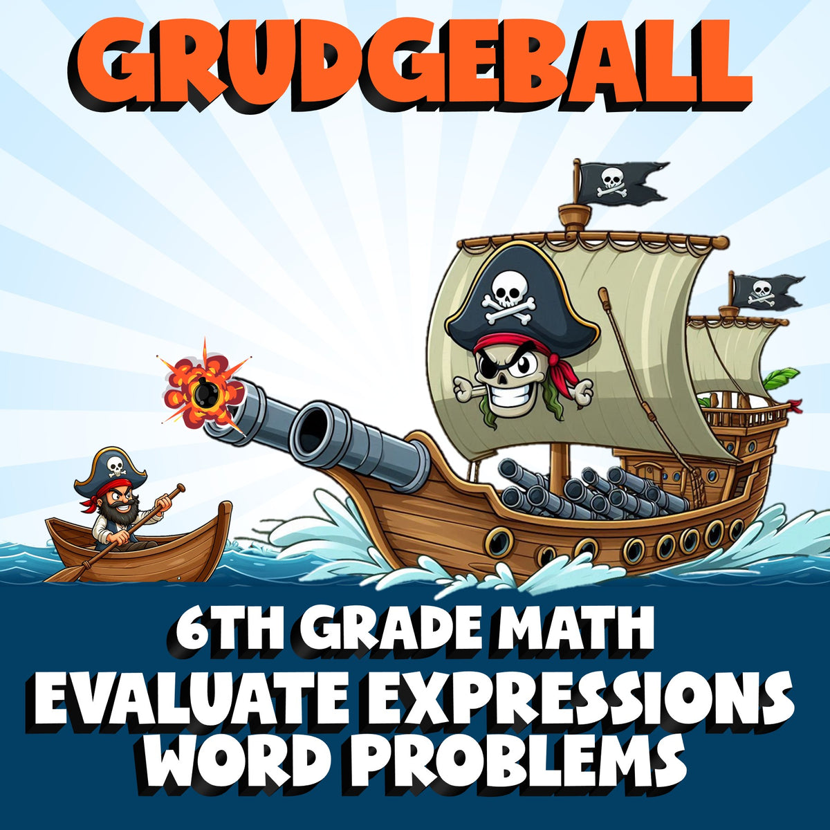 Evaluate Expressions Word Problems GRUDGEBALL Math Game - No Prep Grade 6 Review