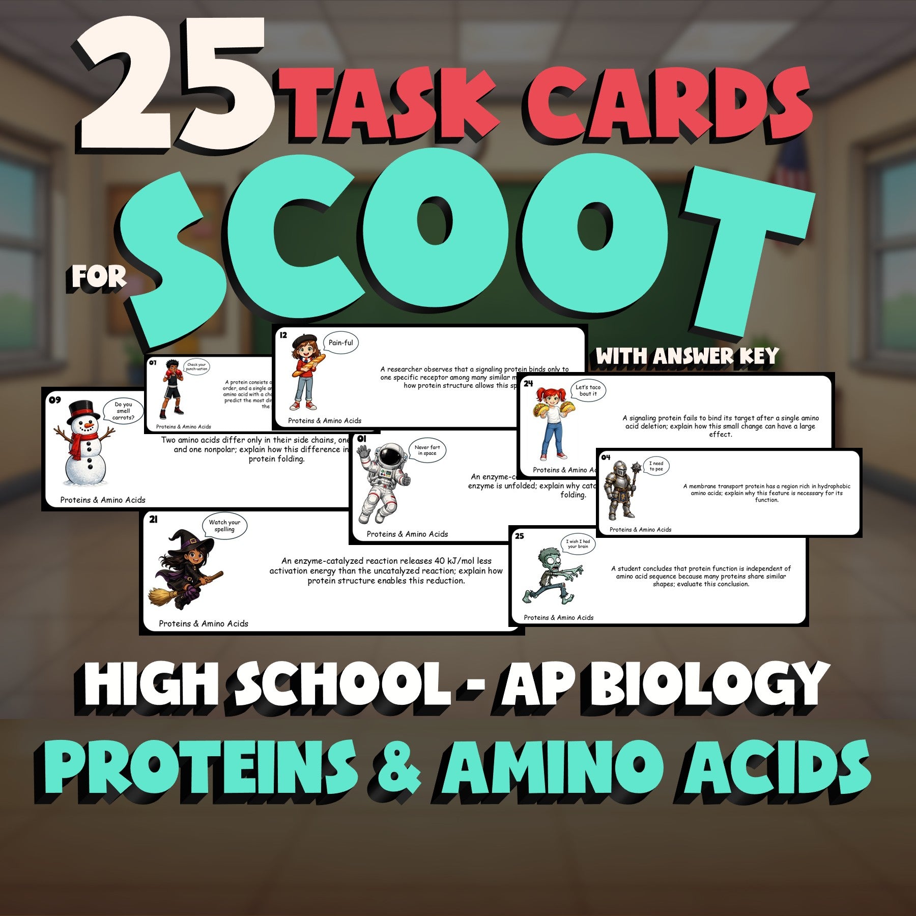 Proteins & Amino Acids SCOOT TASK CARDS Science Game - No Prep AP Biology Review