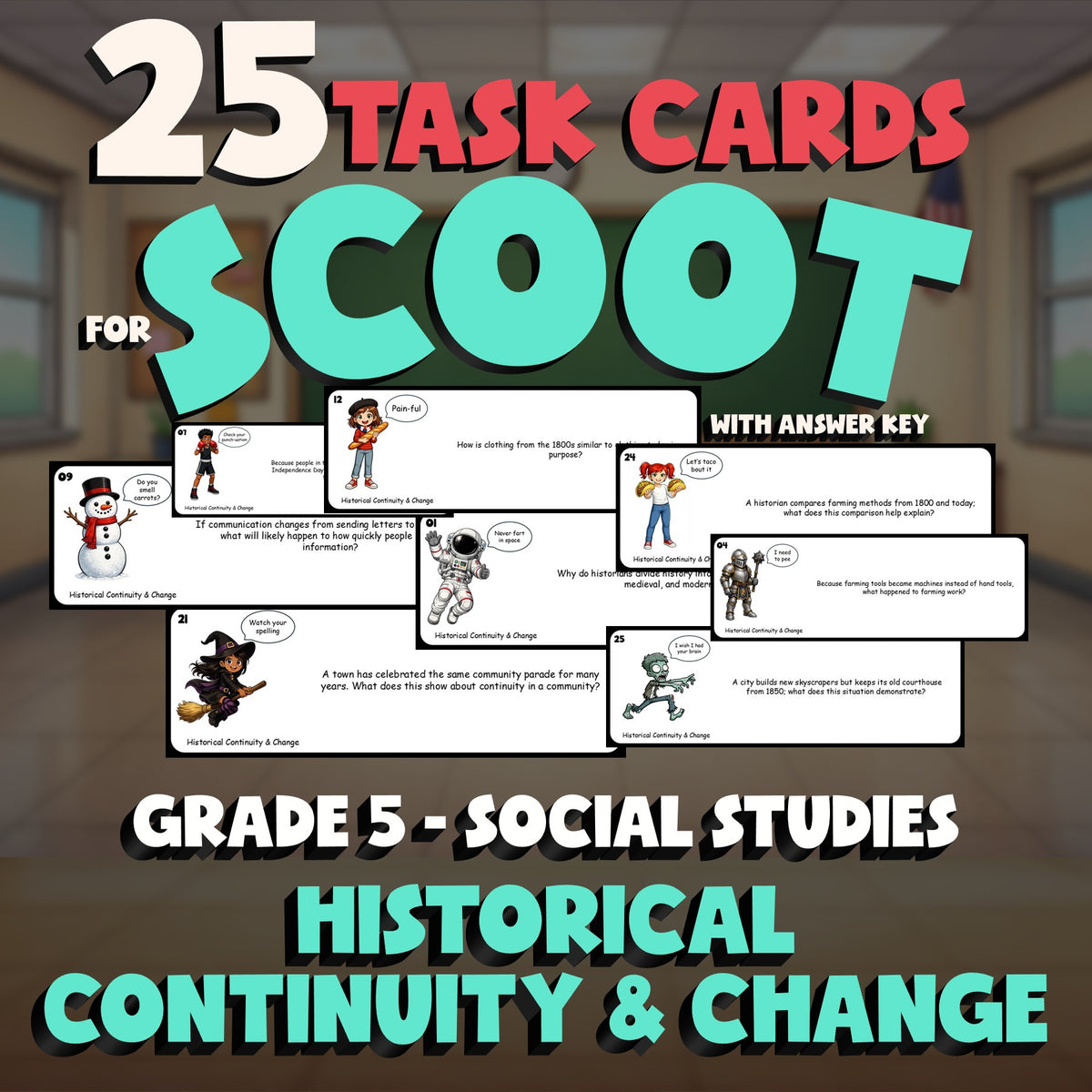Historical Continuity & Change SCOOT TASK CARDS Socials Game - No Prep Grade 5
