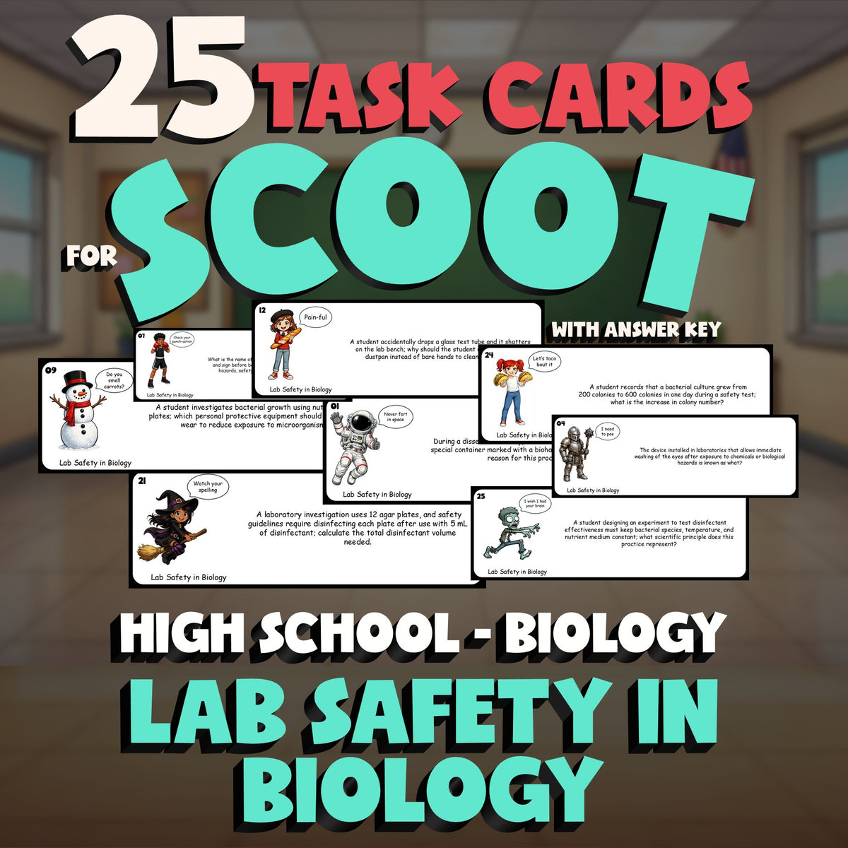 Lab Safety in Biology SCOOT TASK CARDS Science Game - No Prep Biology Review