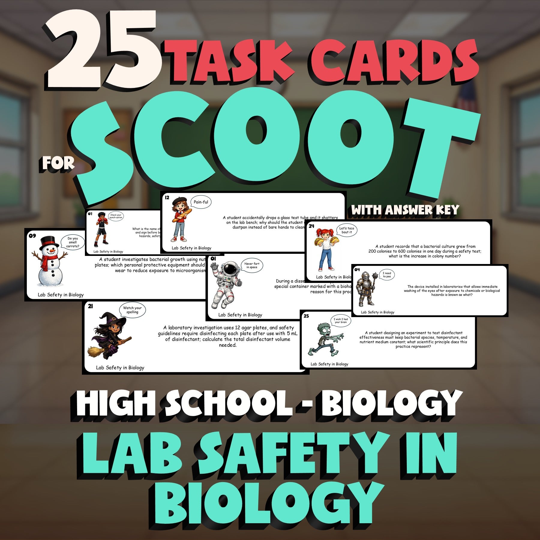 Lab Safety in Biology SCOOT TASK CARDS Science Game - No Prep Biology Review