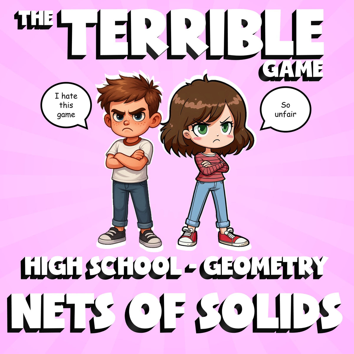 Nets of Solids THE TERRIBLE GAME - No Prep Geometry Math Review Activity